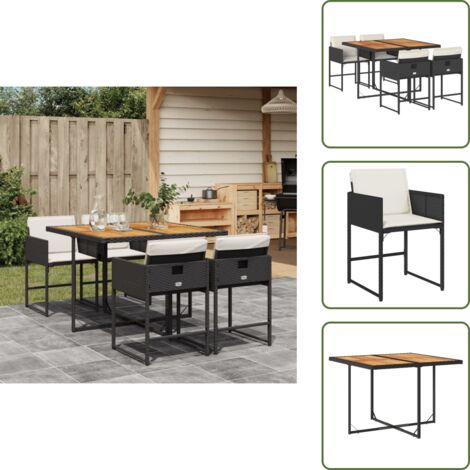 Cojines para sillas - vidaXL Set de muebles jardín 5 pzas con cojines ratán sintético negro - Muebles al aire libre