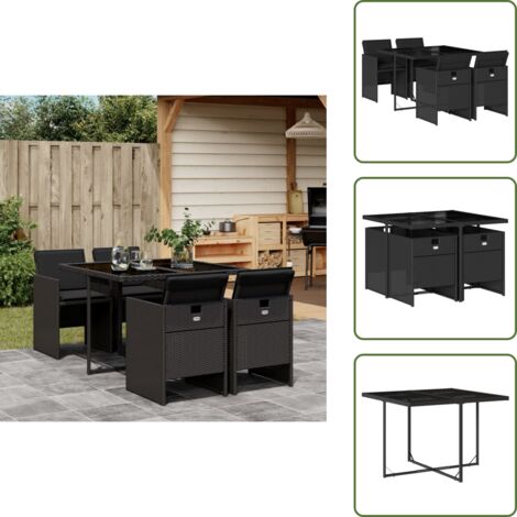 Cojines para sillas - vidaXL Set de muebles jardín 5 pzas con cojines ratán sintético negro - Muebles de exterior