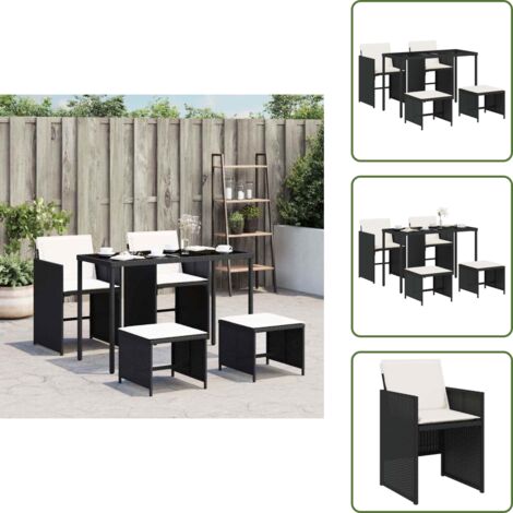 Cojines para sillas - vidaXL Set de muebles jardín 5 pzas con cojines ratán sintético negro - Muebles de exterior