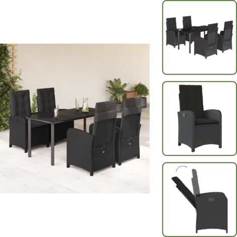 Cojines para sillas - vidaXL Set de muebles jardín 5 pzas con cojines ratán sintético negro - Muebles de exterior