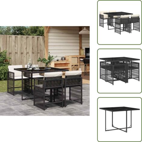Cojines para sillas - vidaXL Set de muebles jardín 5 pzas con cojines ratán sintético negro - Ratán sintético
