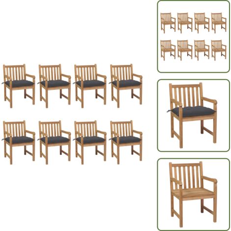Cojines para sillas - vidaXL Sillas de jardín 8 uds madera maciza de teca cojines antracita - Sillas de jardín con cojín
