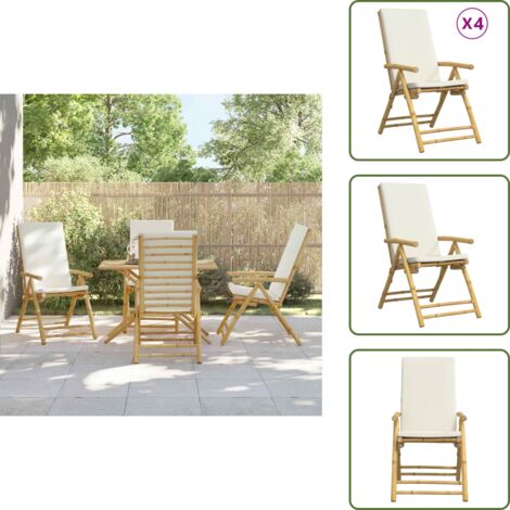 Cojines para sillas - vidaXL Sillas jardín plegables reclinables y cojines 4 uds bambú crema - Sillas plegables