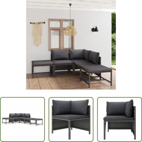 Cojines para sofá -  Set de muebles de jardín 6 pzas y cojines ratán sintético gris