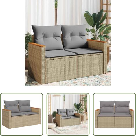 Cojines para sofá -  Sofá de jardín con cojines de 2 plazas ratán sintético beige