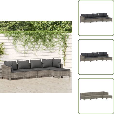 Cojines para sofá - vidaXL Set de muebles de jardín 5 pzas y cojines ratán sintético gris - Muebles de exterior