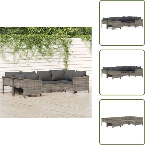 Cojines para sofá - vidaXL Set de muebles de jardín 6 pzas y cojines ratán sintético gris - Muebles de exterior