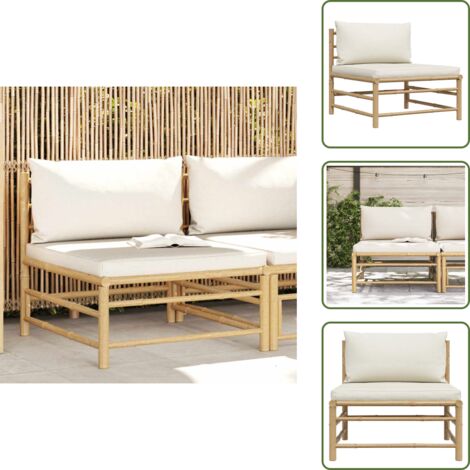 Cojines para sofá - vidaXL Sofá central para jardín bambú con cojines blanco crema - Sofá modular