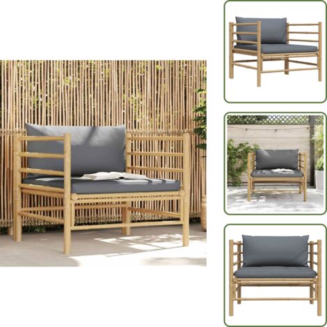 Cojines para sofá - vidaXL Sofá de jardín bambú con cojines gris oscuro - Sofá modular