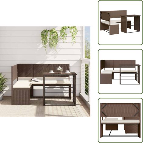 Cojines para sofá - vidaXL Sofá de jardín en forma de L con mesa y cojines ratán PE marrón - Muebles de exterior