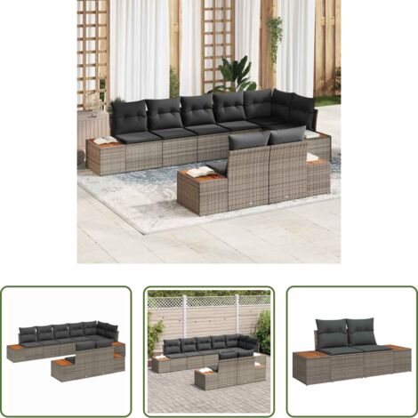 Cojines para sofás -  Conjunto de sofás de jardín con cojín 8 pcs Gris Poliratán