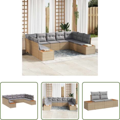 Cojines para sofás -  Conjunto de sofás de jardín con cojín 9 pcs Beige Poliratán