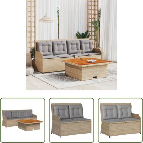 Cojines para sofás -  Juego de sofás de jardín con cojines beige 3 pzas ratán PE