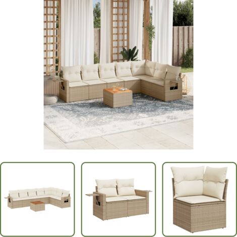 Cojines para sofás -  Juego de sofás de jardín con cojines beige 8 pzas ratán PE