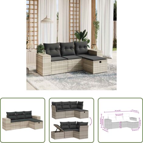 Cojines para sofás -  Set de sofás de jardín 4 pzas y cojines ratán sintético gris