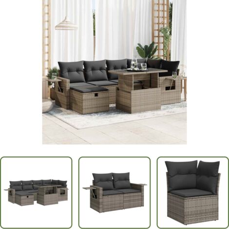 Cojines para sofás -  Set de sofás de jardín 7 pzas con cojines ratán sintético gris