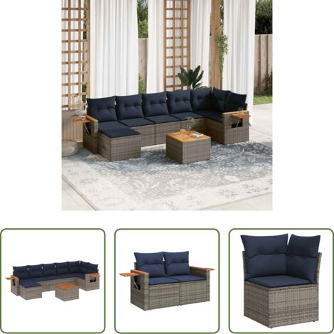 Cojines para sofás -  Set de sofás de jardín 8 pzas con cojines ratán sintético gris