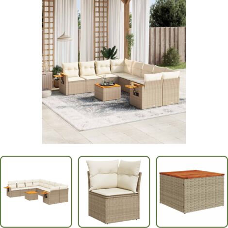 Cojines para sofás -  Set de sofás de jardín 9 pzas con cojines ratán sintético beige