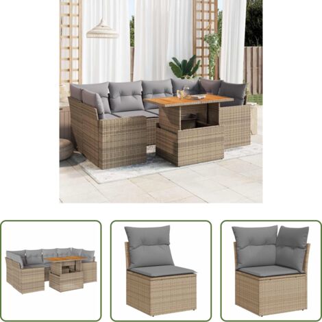 Cojines para sofás -  Set sofás de jardín 7 piezas y cojines ratán sintético beige