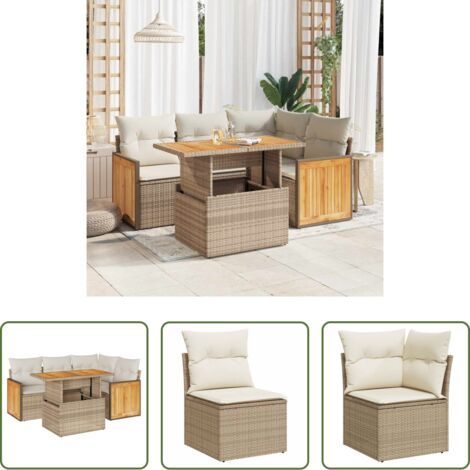 Cojines para sofás -  Set sofás jardín y cojines 5 pzas ratán sintético acacia beige