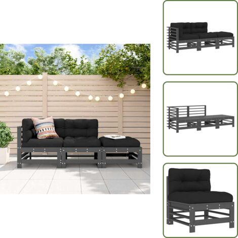 Cojines para sofás - vidaXL Juego de sofás de jardín 3 pzas con cojines madera maciza gris - Muebles de jardín de madera
