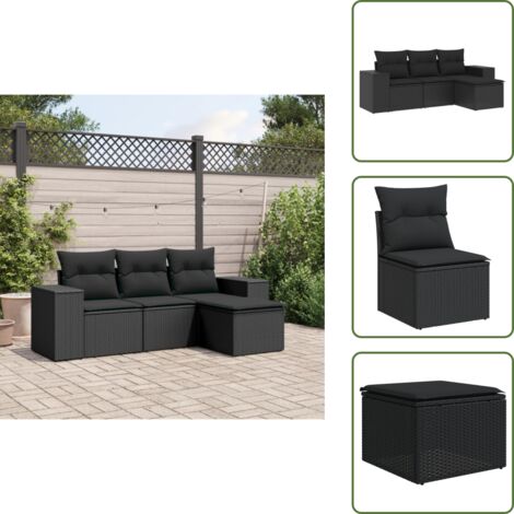 Cojines para sofás - vidaXL Juego de sofás jardín 4 pzas con cojines ratán sintético negro - Asientos de jardín