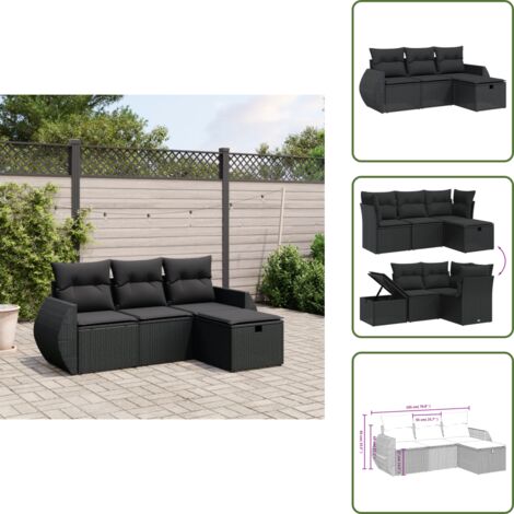 Cojines para sofás - vidaXL Juego de sofás jardín 4 pzas con cojines ratán sintético negro - Sofás con reposabrazos