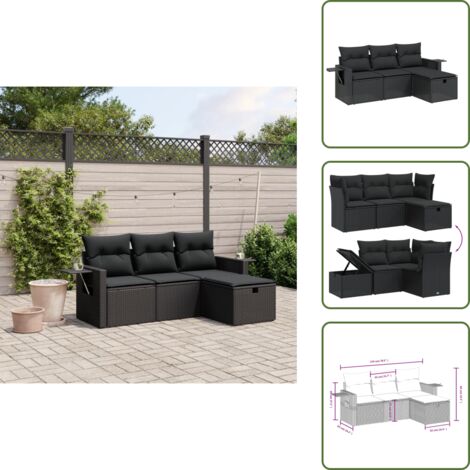 Cojines para sofás - vidaXL Juego de sofás jardín 4 pzas con cojines ratán sintético negro - Sofás con reposabrazos