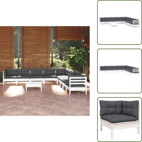 Cojines para sofás - vidaXL Muebles de jardín 10 pzas con cojines blanco madera maciza pino - Muebles modulares