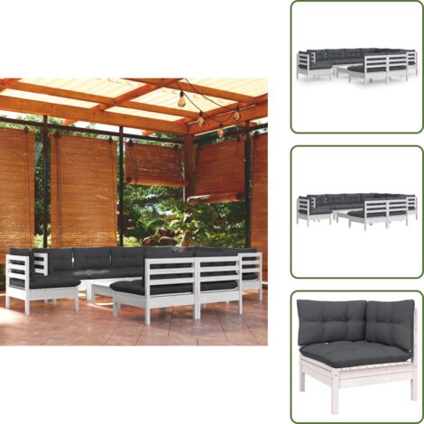 Cojines para sofás - vidaXL Muebles de jardín 10 pzas con cojines blanco madera maciza pino - Muebles modulares