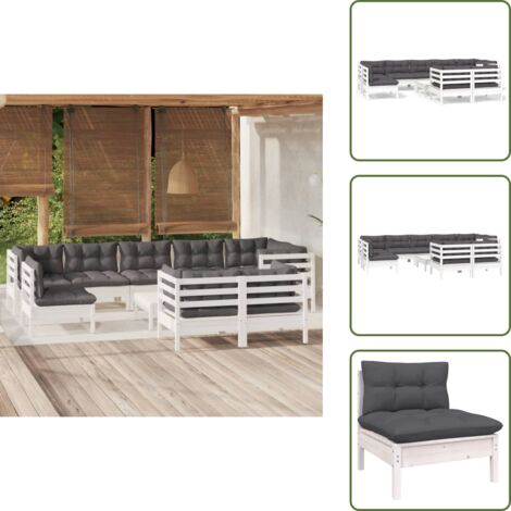 Cojines para sofás - vidaXL Muebles de jardín 10 pzas con cojines blanco madera maciza pino - Muebles modulares
