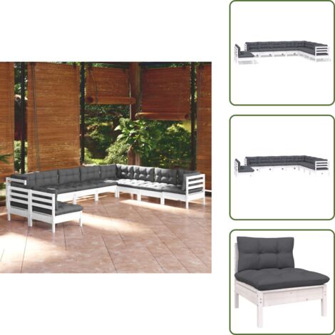 Cojines para sofás - vidaXL Muebles de jardín 10 pzas y cojines blanco madera maciza de pino - Muebles de jardín modulares