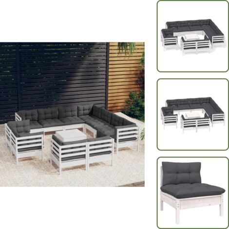Cojines para sofás - vidaXL Muebles de jardín 12 pzas con cojines blanco madera maciza pino - Muebles modulares
