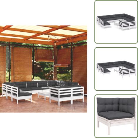 Cojines para sofás - vidaXL Muebles de jardín 12 pzas con cojines blanco madera maciza pino - Muebles modulares