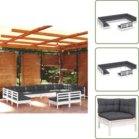 Cojines para sofás - vidaXL Muebles de jardín 12 pzas y cojines blanco madera maciza pino - Muebles modulares