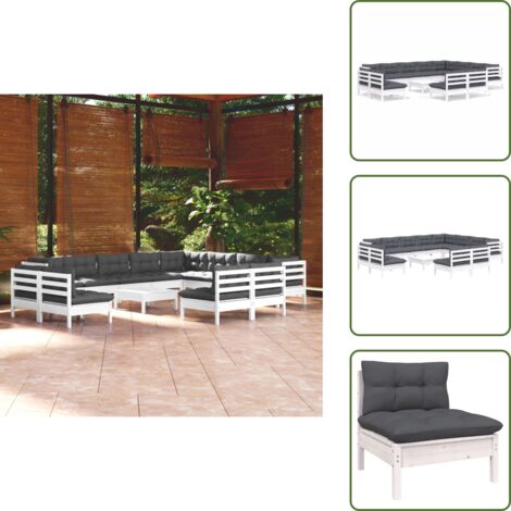 Cojines para sofás - vidaXL Muebles de jardín 13 pzas con cojines blanco madera maciza pino - Muebles modulares