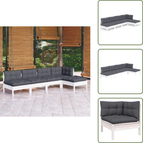 Cojines para sofás - vidaXL Muebles de jardín 5 pzas con cojines blanco madera de pino - Muebles de jardín de madera