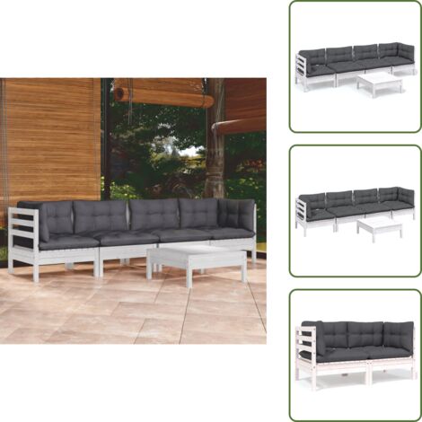 Cojines para sofás - vidaXL Muebles de jardín 5 pzas con cojines madera maciza de pino - Muebles de jardín modulares