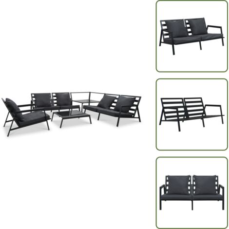 Cojines para sofás - vidaXL Muebles de jardín 5 pzas y cojines de aluminio gris oscuro - Muebles al aire libre