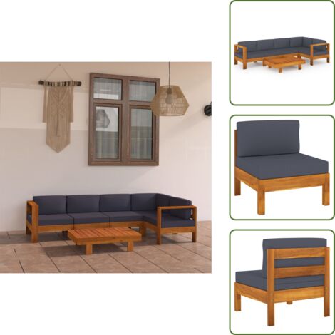 Cojines para sofás - vidaXL Muebles de jardín 6 pzas con cojines gris oscuro madera acacia - Muebles de exterior