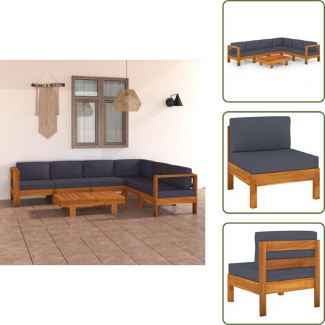 Cojines para sofás - vidaXL Muebles de jardín 7 pzas con cojines gris oscuro madera acacia - Muebles de exterior