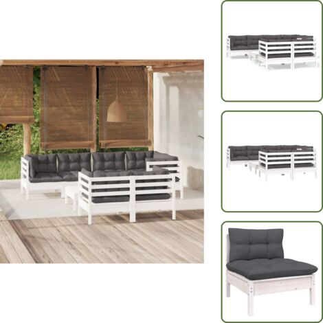 Cojines para sofás - vidaXL Muebles de jardín 8 pzas con cojines blanco madera maciza pino - Muebles modulares