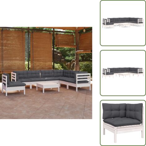 Cojines para sofás - vidaXL Muebles de jardín 8 pzas con cojines blanco madera maciza pino - Muebles modulares