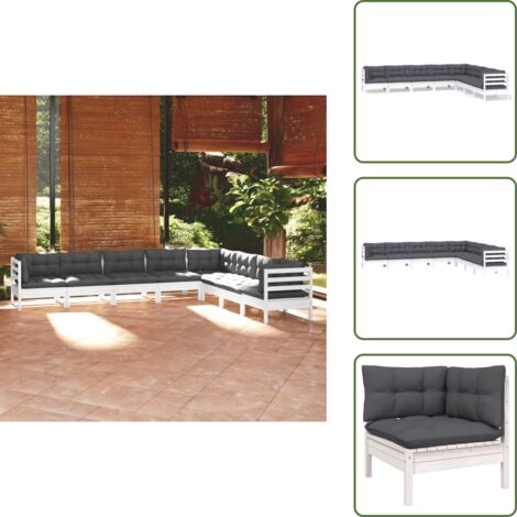Cojines para sofás - vidaXL Muebles de jardín 8 pzas y cojines blanco madera maciza de pino - Muebles modulares
