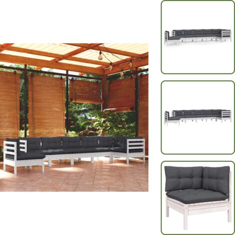 Cojines para sofás - vidaXL Muebles de jardín 8 pzas y cojines blanco madera maciza de pino - Muebles modulares