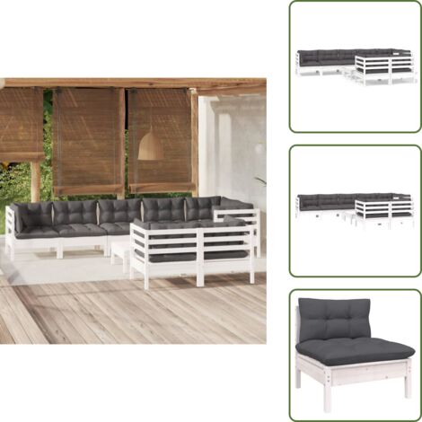 Cojines para sofás - vidaXL Muebles de jardín 9 pzas con cojines blanco madera maciza pino - Muebles de jardín modulares