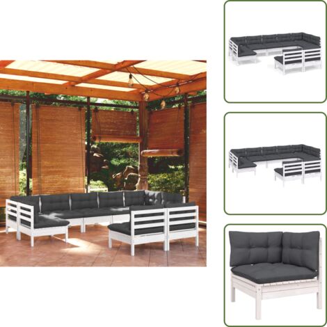 Cojines para sofás - vidaXL Muebles de jardín 9 pzas y cojines blanco madera maciza de pino - Muebles modulares