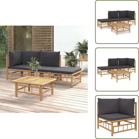 Cojines para sofás - vidaXL Set de muebles de jardín 4 piezas bambú con cojines gris oscuro - Muebles de bambú