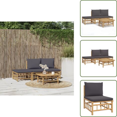 Cojines para sofás - vidaXL Set de muebles de jardín 4 piezas bambú con cojines gris oscuro - Muebles de bambú