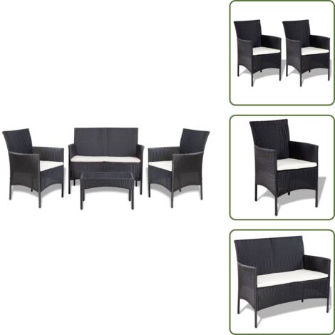 Cojines para sofás - vidaXL Set de muebles de jardín 4 pzas y cojines ratán sintético negro - Muebles de exterior